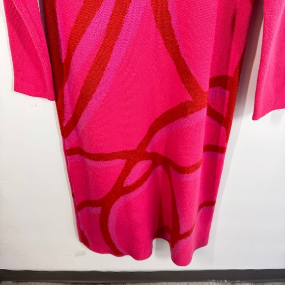 11 Honoré  Elegant Pink Red Abstract Long Cozy Knit Long Sleeve Dress - Picture 6 of 16